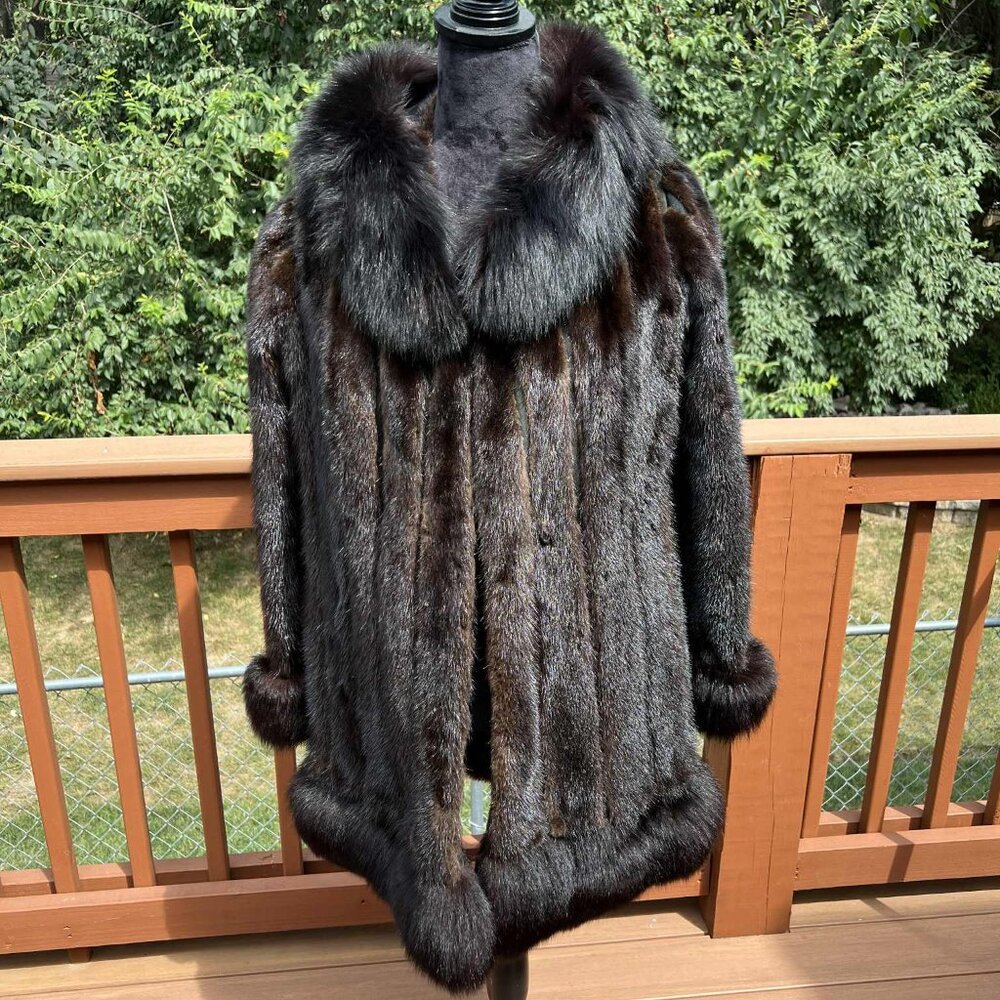 Vintage Rhomberg's Mink and Fox Fur Coat with Removable Fox Fur Bottom Trim